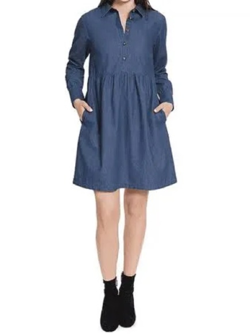 Nine West Chambray Blue Long-Sleeve Shirt Dress